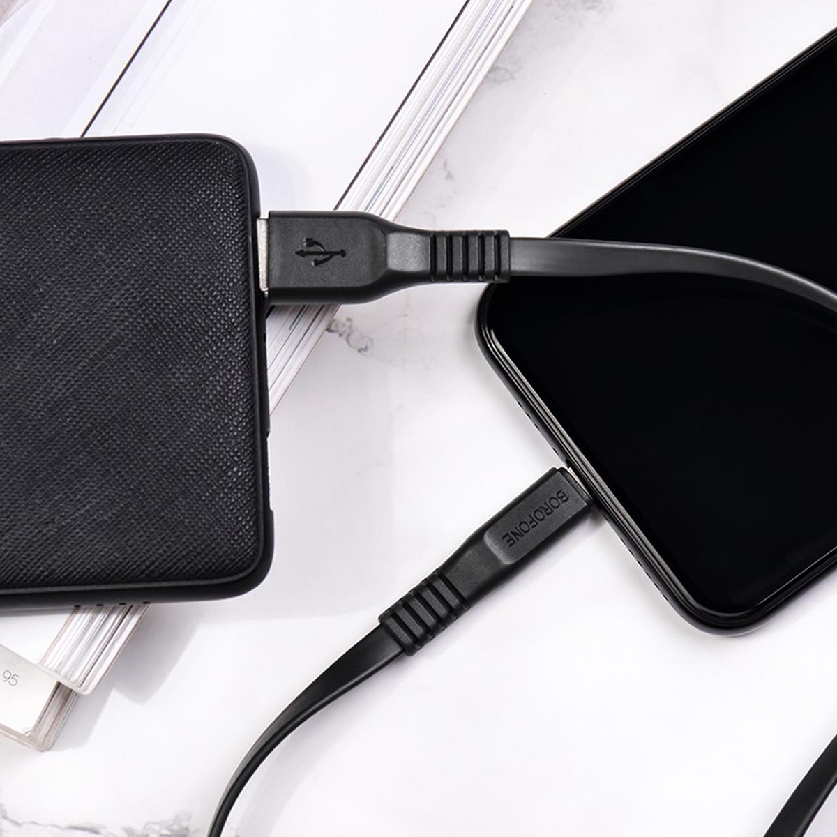 Кабель BOROFONE BX23 Wide power APPLE Lightning 8 pin, 2.4A, длина 1 метр, цвет черный
