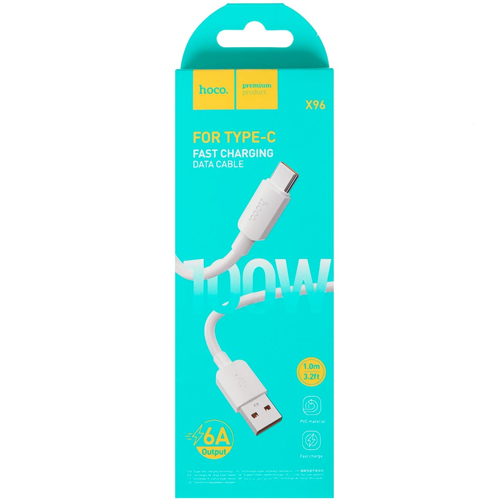 Кабель HOCO X96 USB на USB Type C, 6A, 100W, длина 1 метр, цвет белый