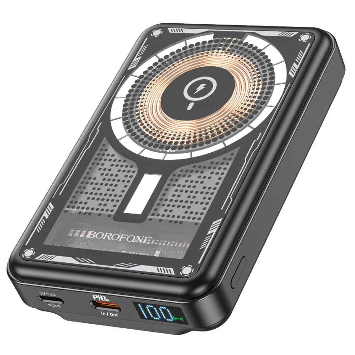 Внешний портативный аккумулятор, Power Bank BOROFONE BJ29 Discovery Edition, беспроводная зарядка, 10000 mAh, PD20W, LED дисплей, цвет черный