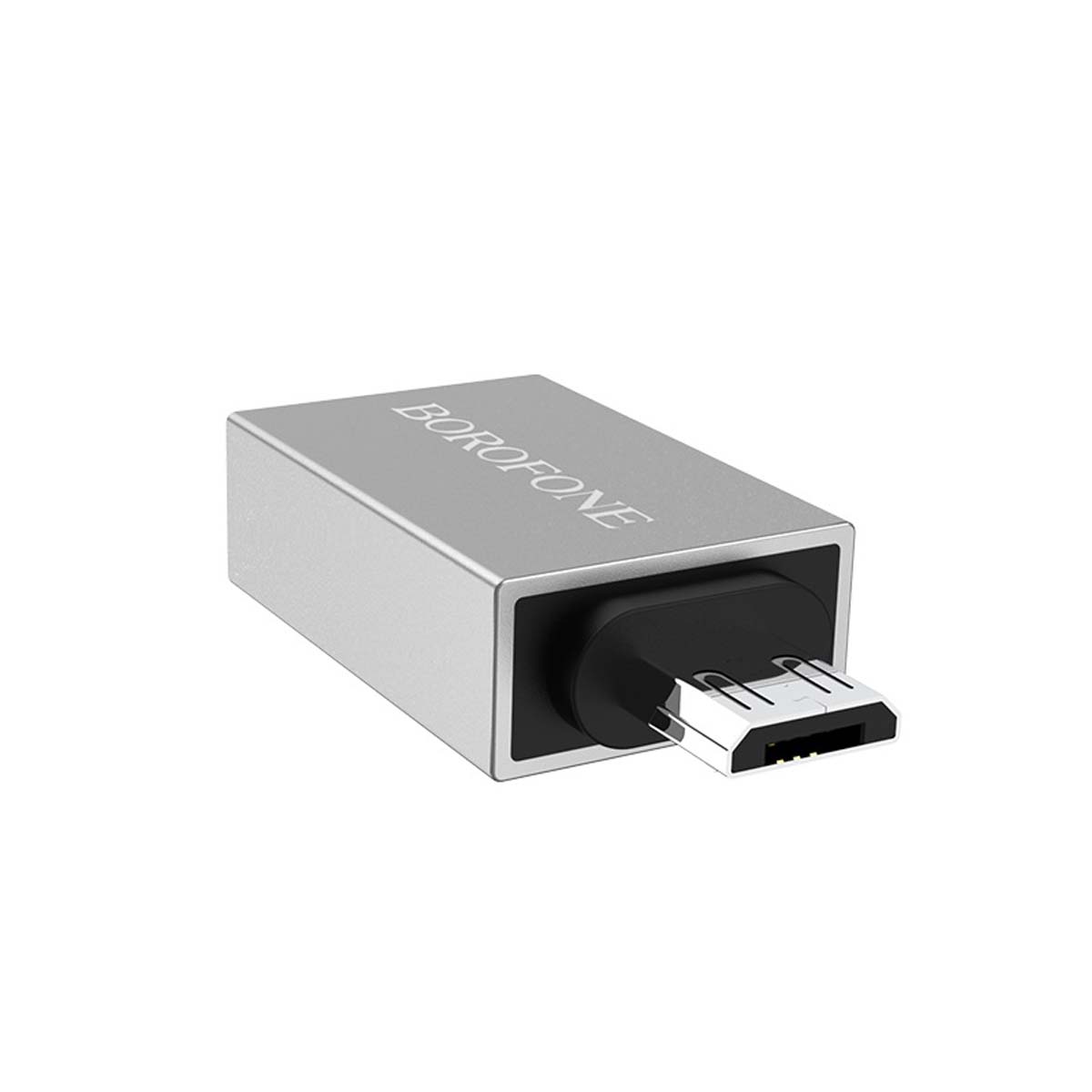 Адаптер, переходник, конвертер BOROFONE BV2 USB на Micro USB, поддержка OTG, USB3.0, цвет серебристый