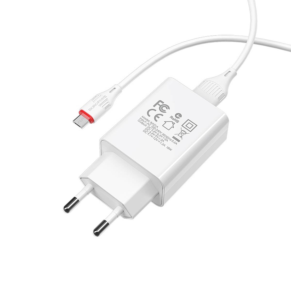 СЗУ (Сетевое зарядное устройство) BOROFONE BA21A Long journey c кабелем Micro USB, 18W, QC3.0, длина 1 метр, цвет белый