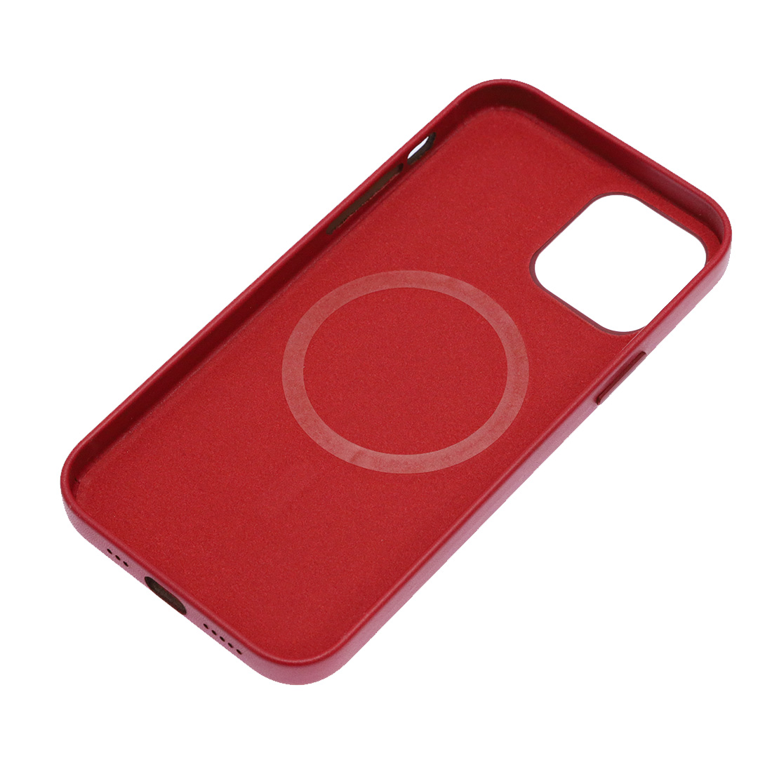 Чехол накладка Leather Case с поддержкой MagSafe для APPLE iPhone 12 Pro, силикон, бархат, экокожа, цвет малиновый