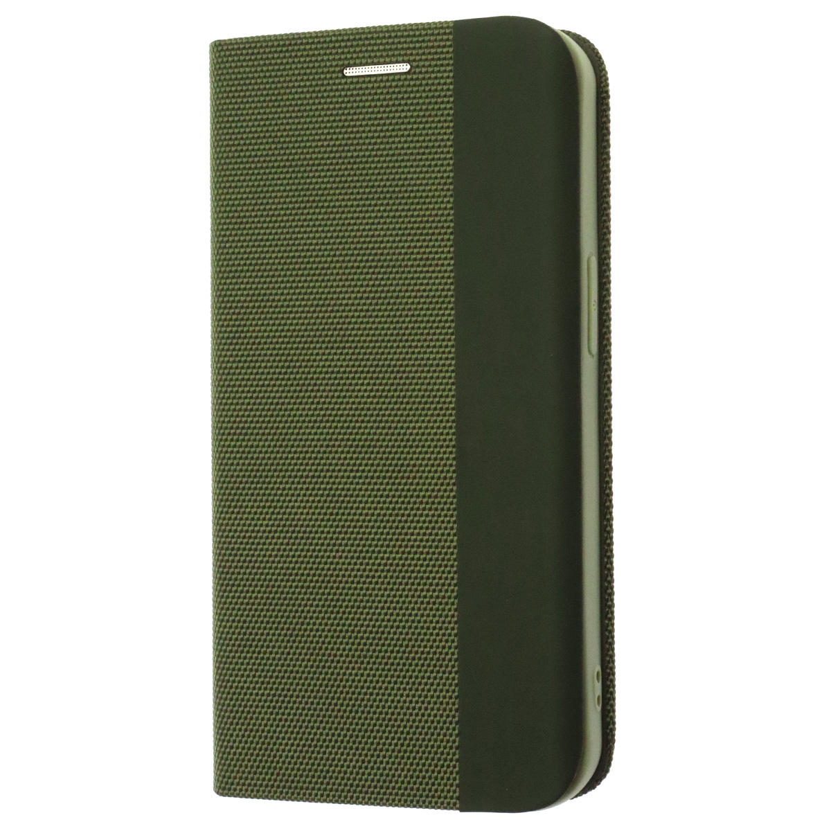 Чехол книжка MESH для APPLE iPhone 13 Pro (6.1), текстиль, силикон, бархат, визитница, цвет зеленый