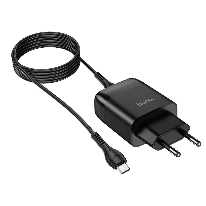 СЗУ (Сетевое зарядное устройство) HOCO C72Q Glorious,18W, 3A, 1xUSB, с кабелем micro USB, цвет черный