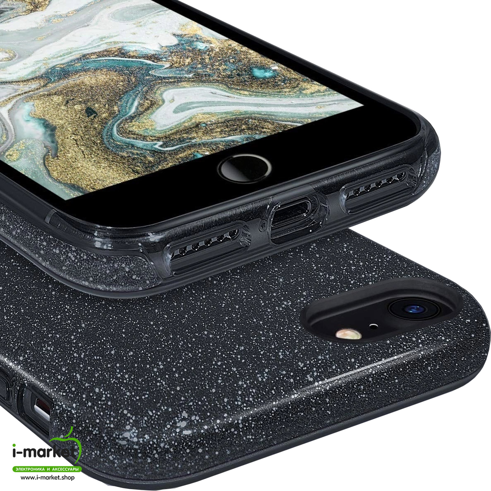 Чехол накладка Shine для APPLE iPhone 6 Plus, 6S Plus, силикон, блестки, цвет черный