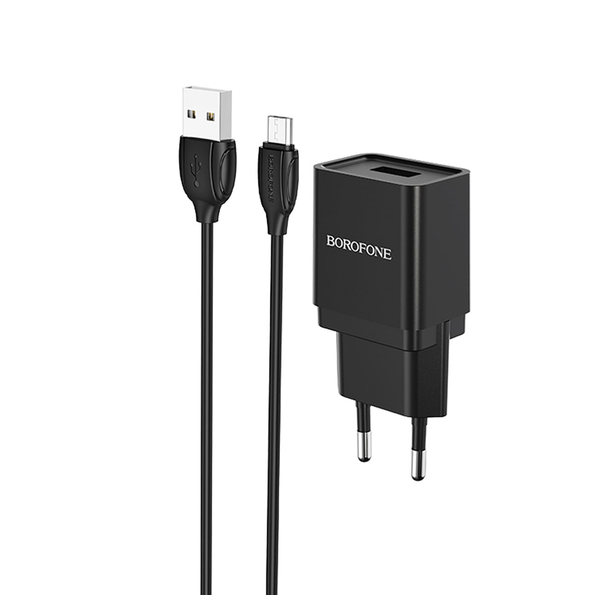СЗУ (Сетевое зарядное устройство) BOROFONE BA19A Nimble с кабелем Micro USB, 1A, длина 1 метр, цвет черный