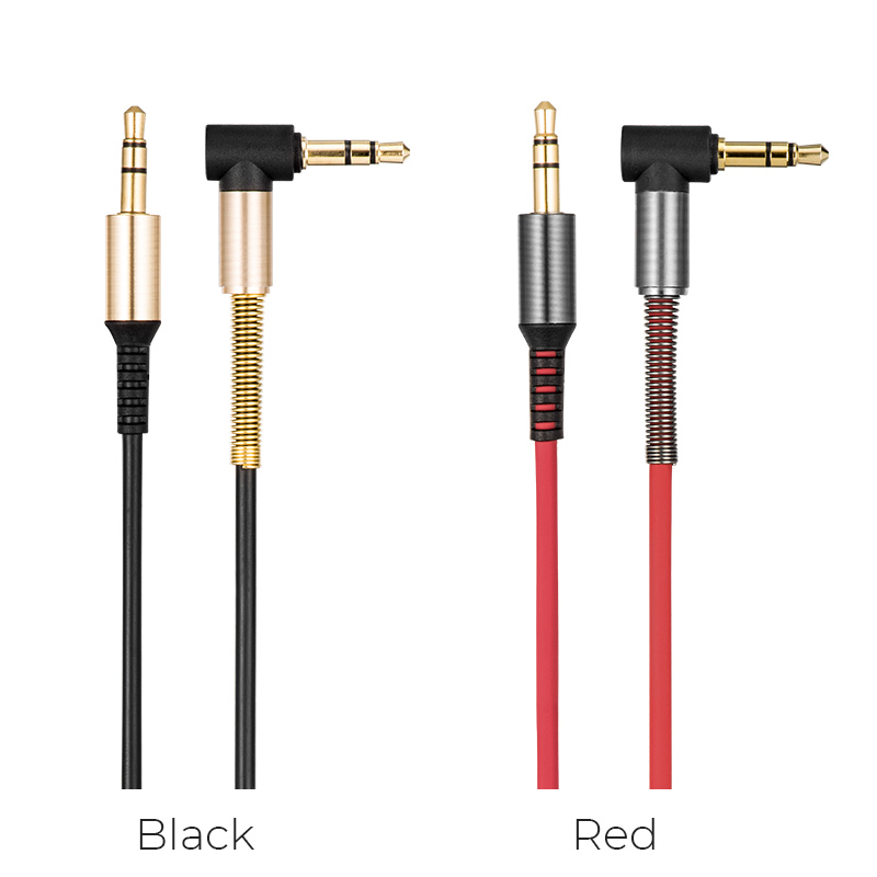 HOCO UPA02 Аудио-кабель AUX, один метр, угловой штекер Jack 3.5 с пружинкой, цвет красный.