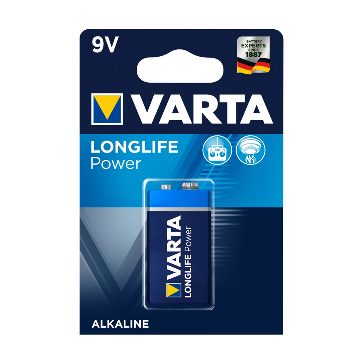 Батарейка VARTA LONGLIFE POWER 9V 6LR61/6LF22 BL-1 (4922) (1/10/50), алкалиновая