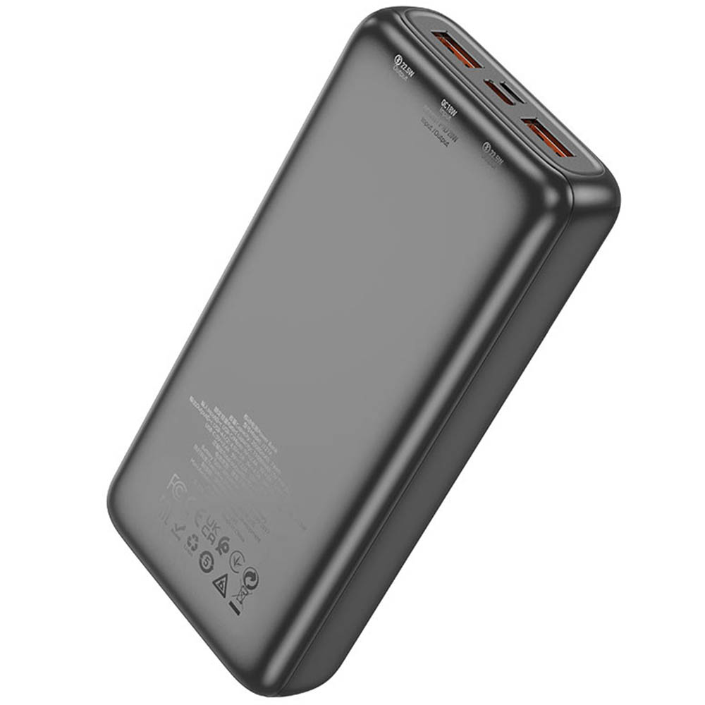 Внешний портативный аккумулятор, Power Bank HOCO J121A Fast, 20000 mAh, 22.5W, PD20W, QC3.0, LED дисплей, 2*USB, 1*Type-C, цвет черный