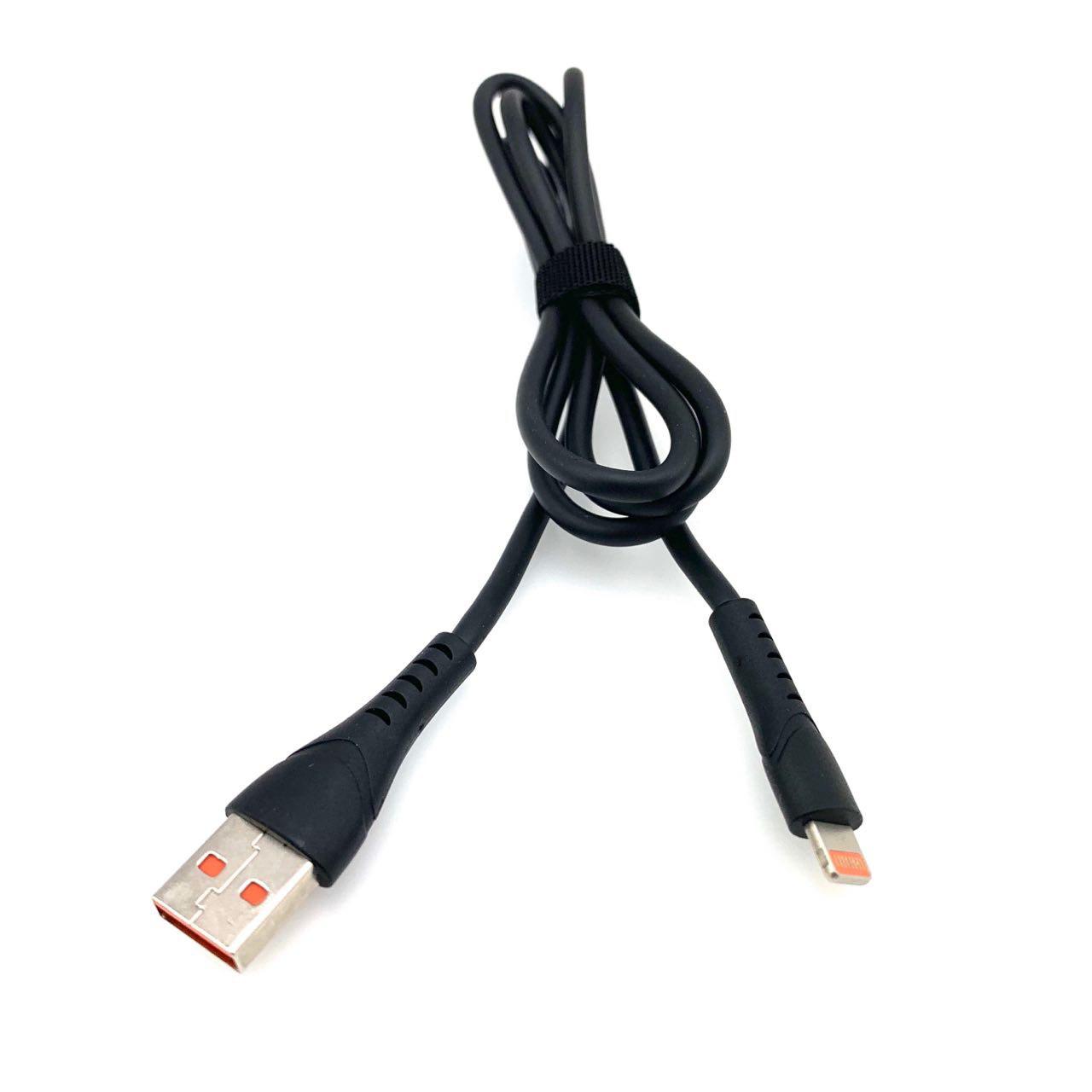 USB Дата-кабель "G03" APPLE Lightning 8-pin силиконовый 1 метр чёрный, оранжевые контакты.