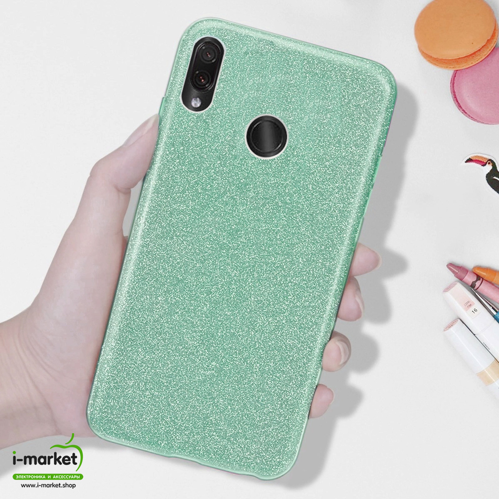 Чехол накладка Shine для XIAOMI Redmi 7, силикон, блестки, цвет зеленый Чехол накладка Shine для XIAOMI Redmi 7, силикон, блестки, цвет зеленый