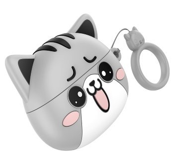 Гарнитура (наушники с микрофоном) беспроводная TWS HEADSET, HOCO EW48 Misty Cat, с силиконовым футляром серый кот
