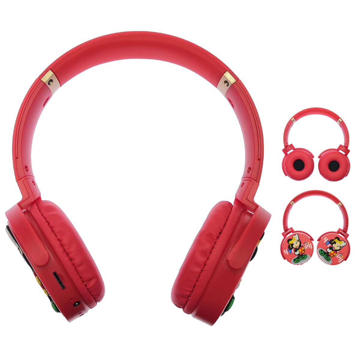 Гарнитура (наушники с микрофоном) беспроводная KR-6000, полноразмерная, рисунок Mickey Mouse, цвет красный