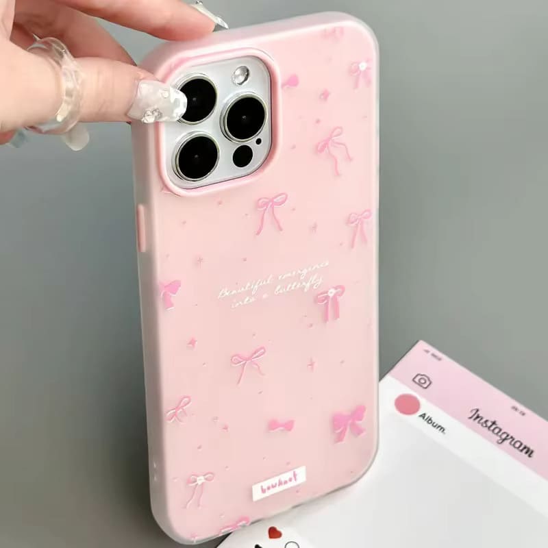 Чехол-накладка Jelly Bowknet для Apple iPhone 15, силиконовая, рисунок снежинки и бабочки, цвет розовый