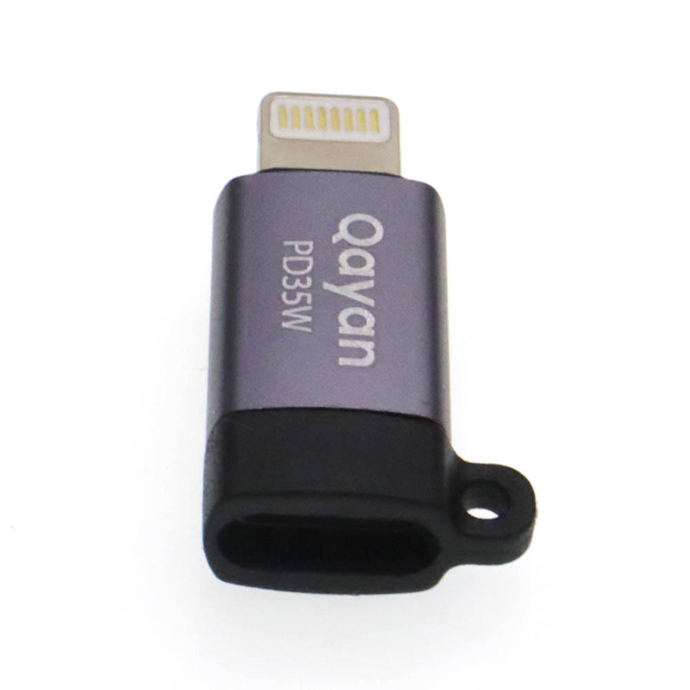 Адаптер, переходник OTG QAYAN QTG171 Lightning 8 pin (папа) на USB Type C (мама), PD35W, цвет темно серебристый