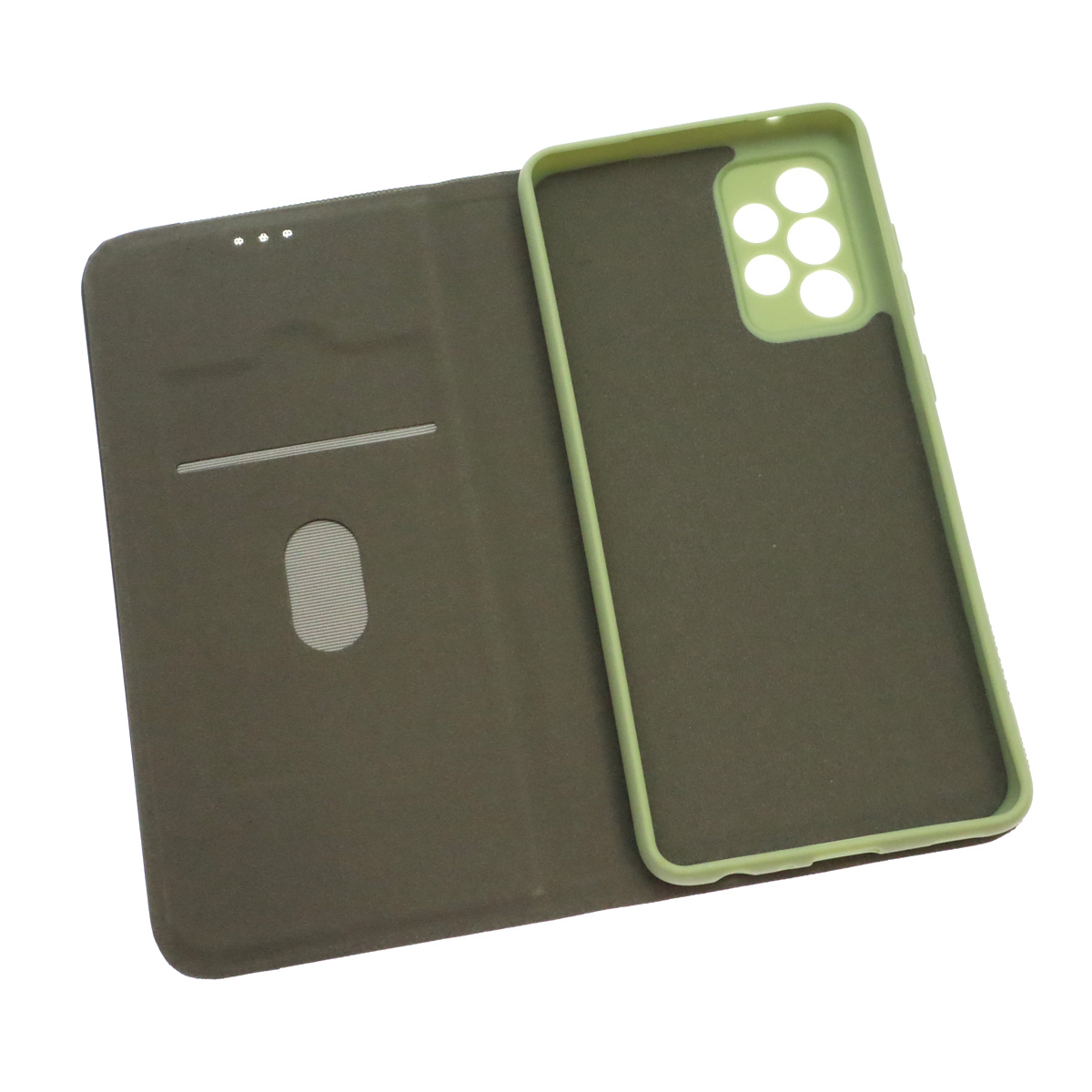 Чехол книжка MESH для SAMSUNG Galaxy A52 (SM-A525), текстиль, силикон, бархат, визитница, цвет зеленый