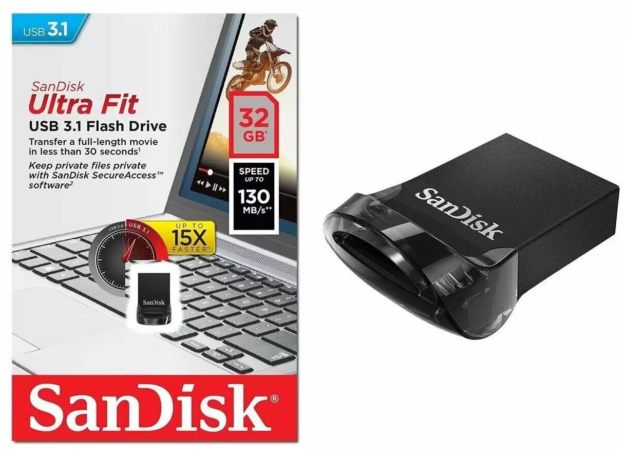 Флешка 32GB SanDisk Ultra Fit CZ430 SDCZ430-032G-G46, USB 3.1 gen 1, 130Mb/s, цвет черный