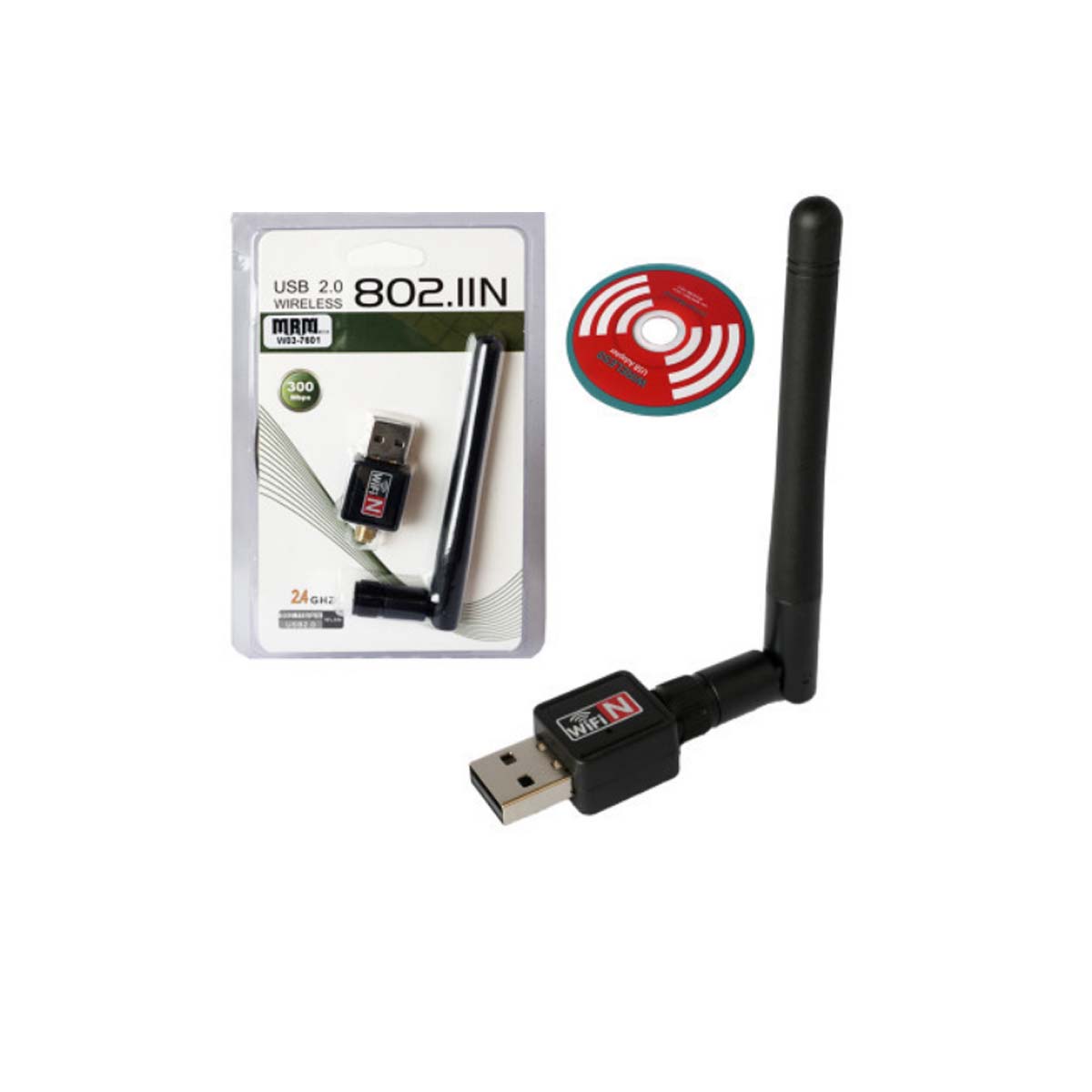 Wi-Fi адаптер MRM W03, антенна 2 дБ, скорость 150 Мб/с, 2.4 ГГц, цвет черный