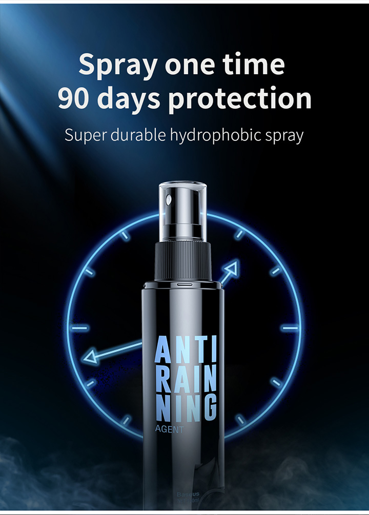 BASEUS ACFYJ-01 спрей антидождь для защиты автомобильного стекла от дождя, предотвращает конденсацию воды на стекле RAINPROOF AGENT, цвет упаковки черный.