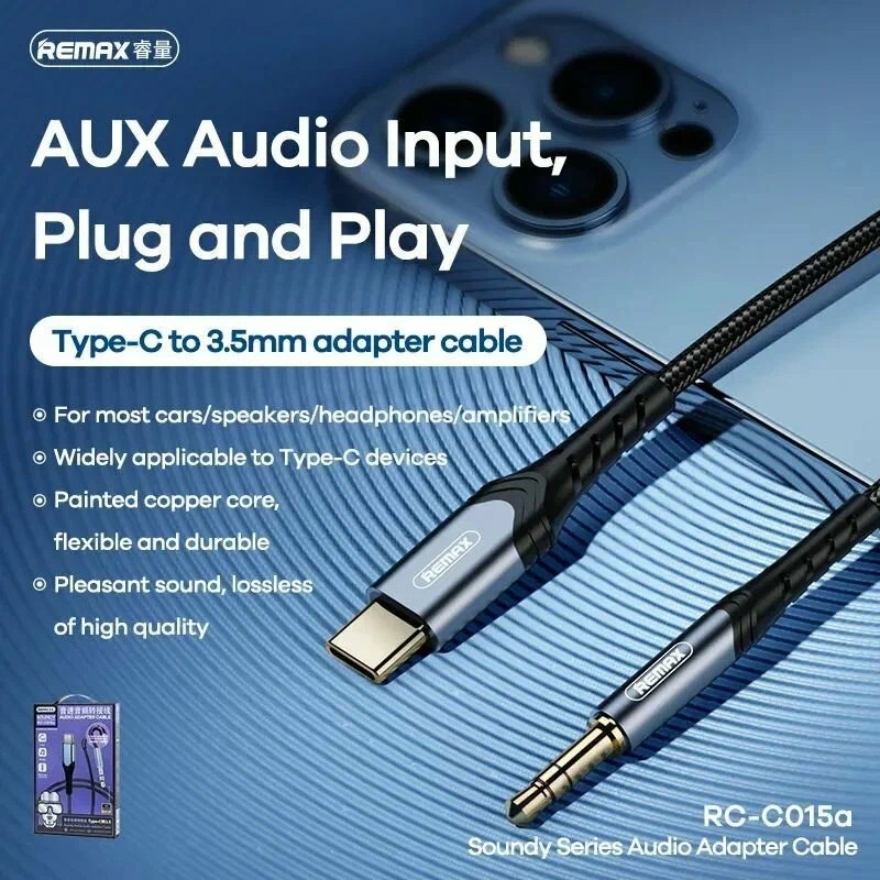Кабель аудио переходник REMAX SOUNDY RC-C015a, Type-C на Jack 3.5 mm AUX, длина 1.2 метра, цвет черный