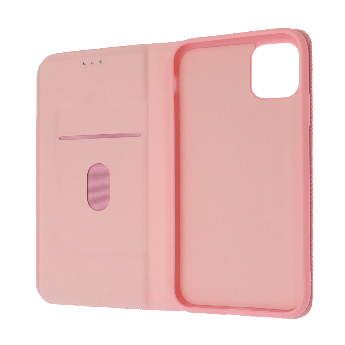 Чехол книжка MESH для APPLE iPhone 11 (6.1), текстиль, силикон, бархат, визитница, цвет розовый
