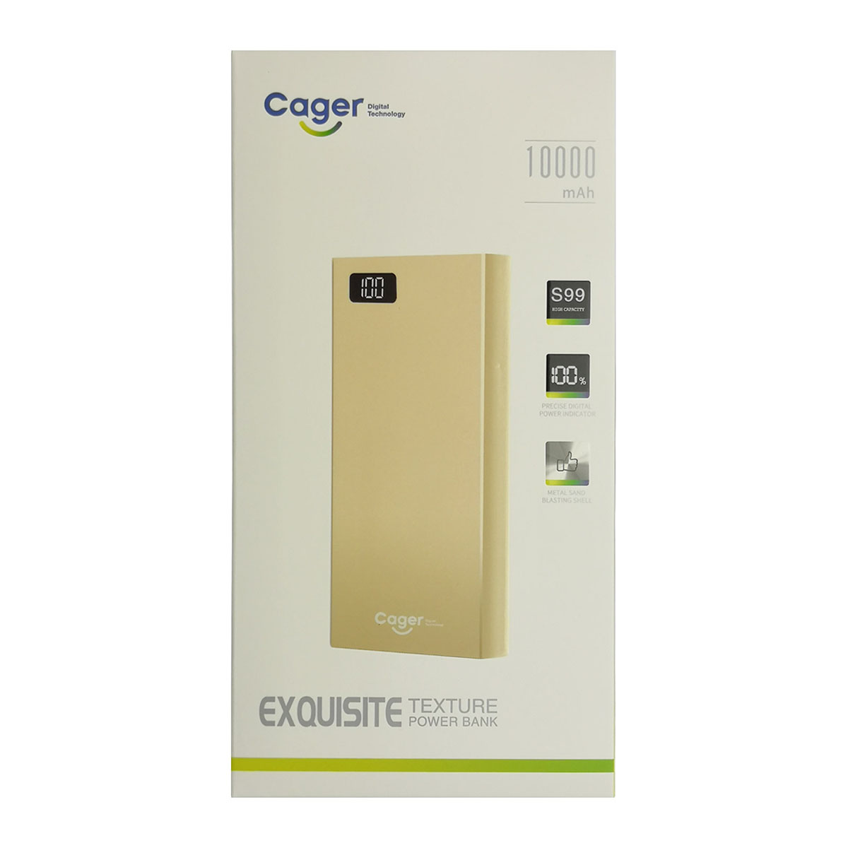 Внешний аккумулятор, Power Bank Cager S99, 10000 mAh, 2xUSB, цвет серебристый.
