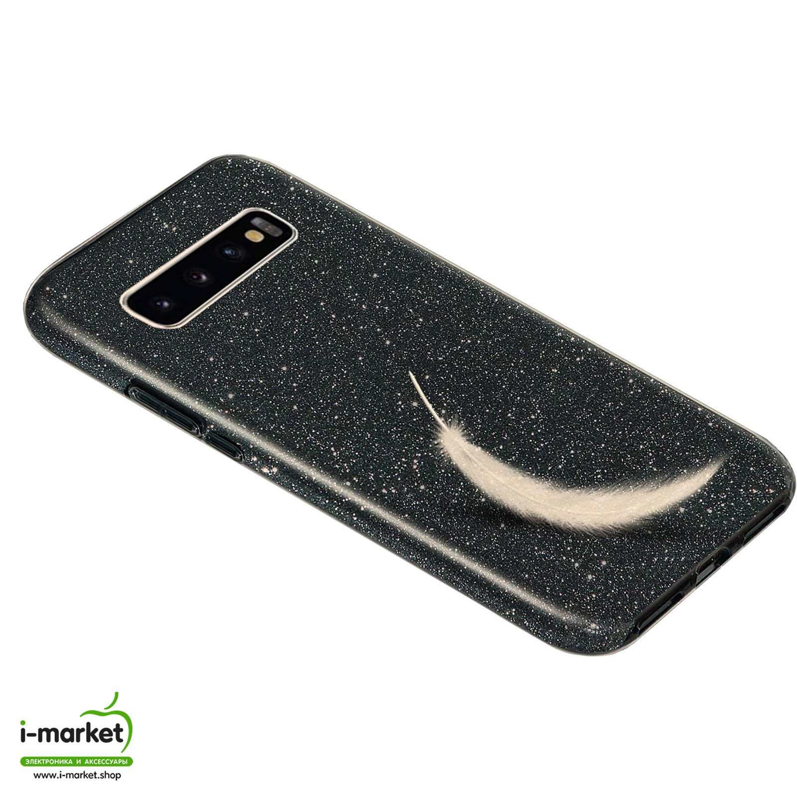 Чехол накладка Shine для SAMSUNG Galaxy S10 (SM-G973), силикон, блестки, цвет черный