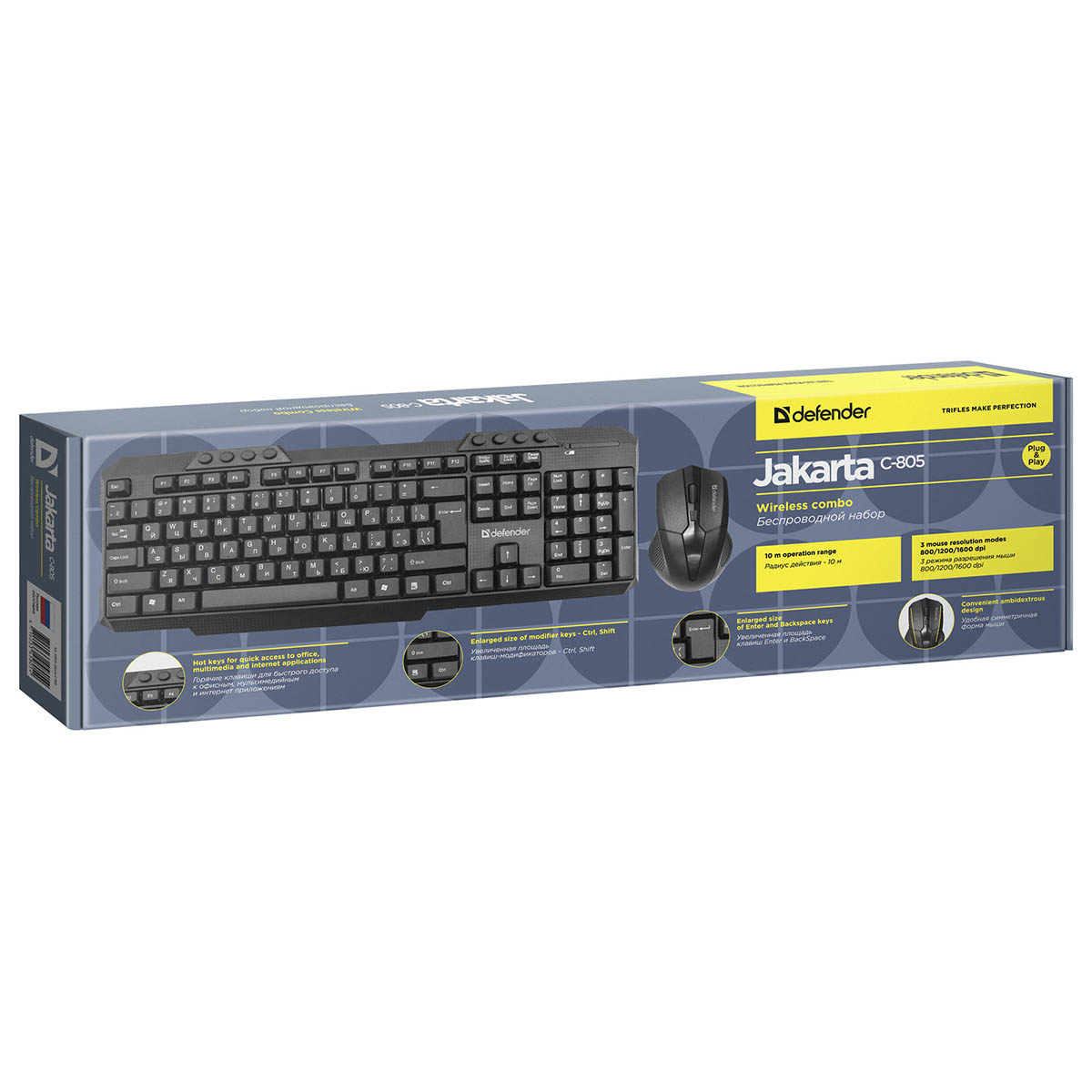 Комплект беспроводная клавиатура и мышь DEFENDER Jakarta C-805 RU, цвет черный
