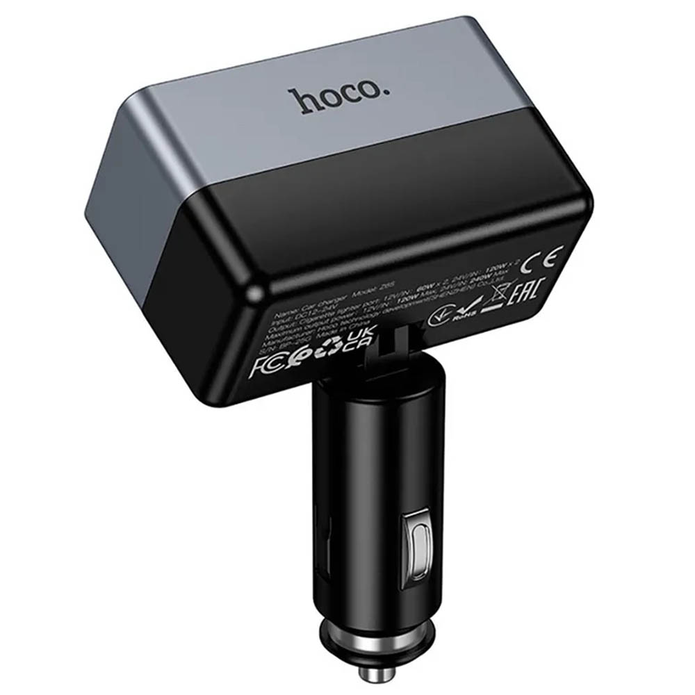 Автомобильный разветвитель HOCO Z65, 240W 12/24V 2 выхода, цвет черно серый