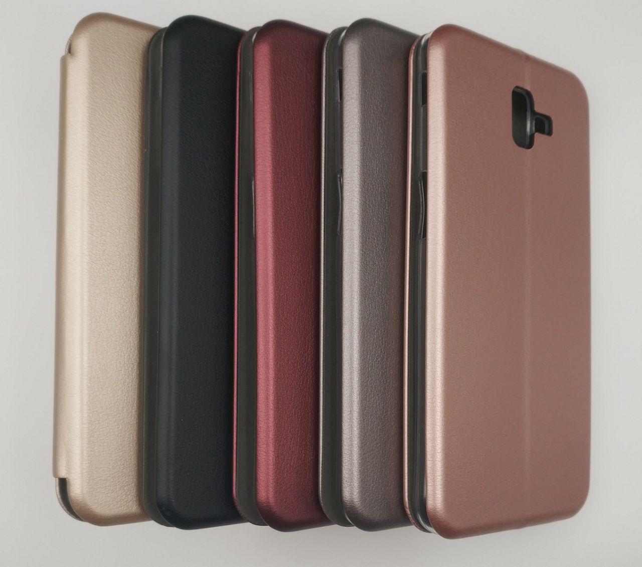 Чехол-книжка на силиконовой основе для SAMSUNG GALAXY J6 PLUS (2018) материал экокожа цвет серебряный.
