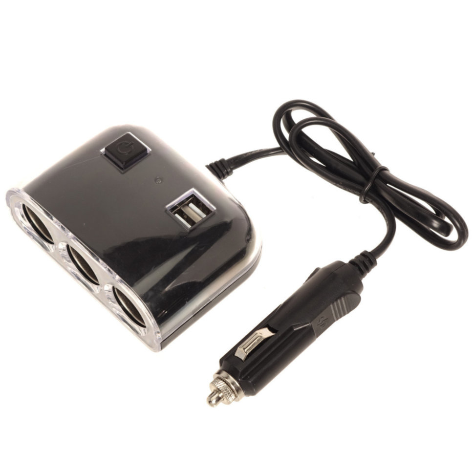 Автомобильный разветвитель OLESSON 1506, 120W, 12/24V, 3 выхода, 2 USB входа, кнопка выключения, цвет черный