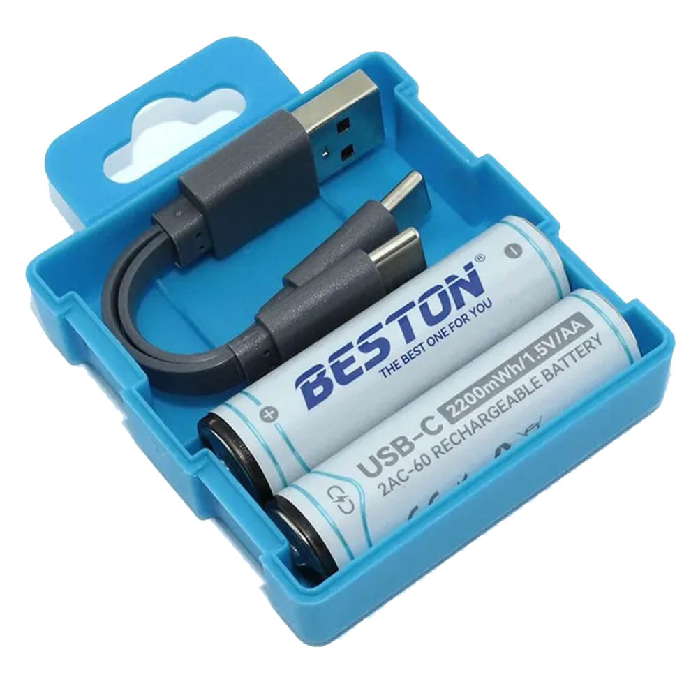 Аккумулятор с входом Type-C BESTON AA, BL2, 2200 mWh 1.5 V, кабель USB на 2 Type-C (Продажа комплектом)