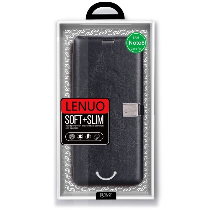 LENUO чехол-книжка с магнитом SAMSUNG Galaxy Note 8 (SM-N950), силикон-кожа, с визитницей, цвет чёрный.