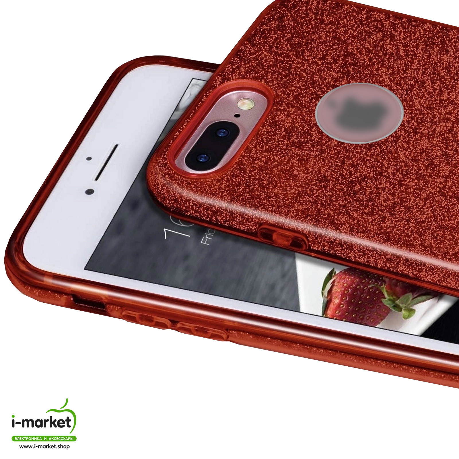 Чехол накладка Shine для APPLE iPhone 7 Plus, iPhone 8 Plus, силикон, блестки, цвет красный