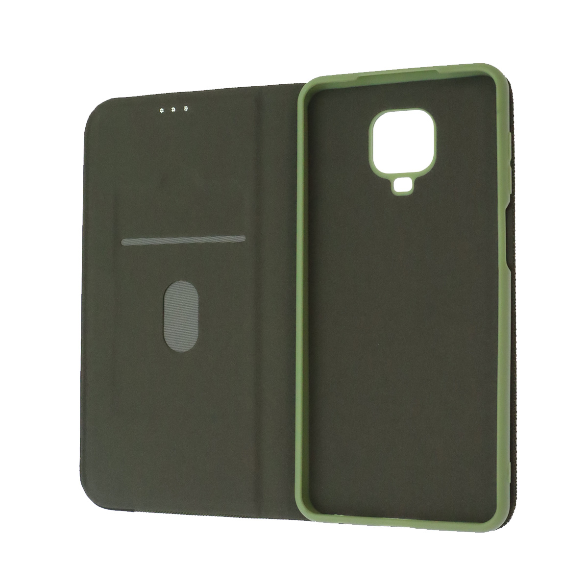 Чехол книжка MESH для XIAOMI Redmi Note 9 Pro, Redmi Note 9S, текстиль, силикон, бархат, визитница, цвет зеленый