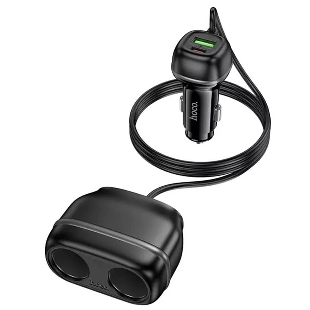Автомобильный разветвитель с кабелем HOCO Z59, 240W 12/24V 2 выхода, 1 USB, 1 Type-C, PD30W, QC3.0, длина кабеля 75 см, цвет черный