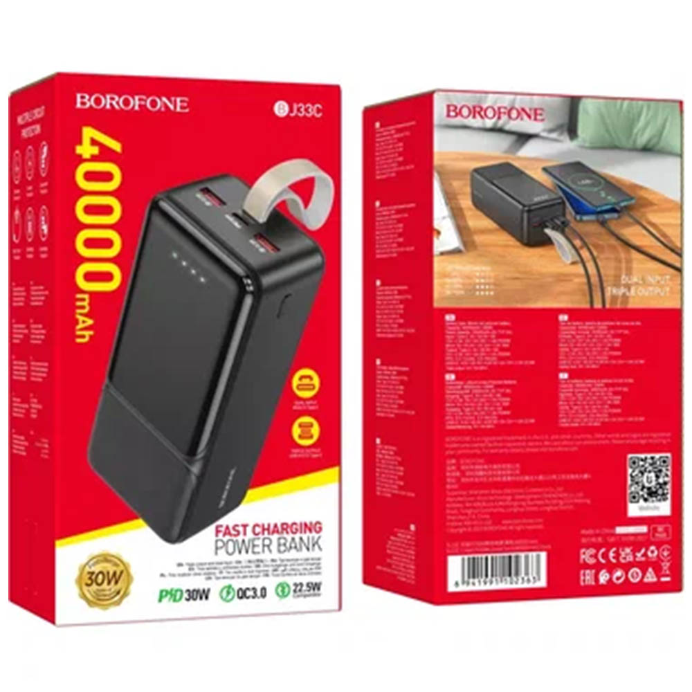 Внешний портативный аккумулятор, Power Bank BOROFONE BJ33C Creed, 40000 mAh, цвет черный Внешний портативный аккумулятор, Power Bank BOROFONE BJ33C Creed, 40000 mAh, цвет черный