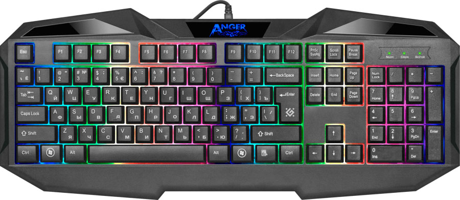 Игровой набор мышь, клавиатура, ковер Defender Anger MKP-019 RU, с подсветкой, цвет черный