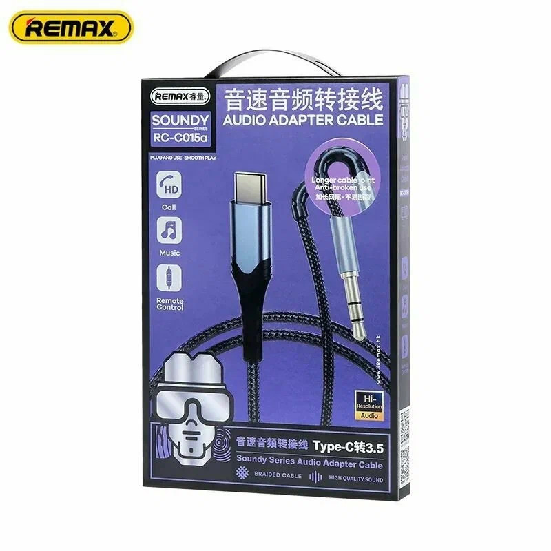 Кабель аудио переходник REMAX SOUNDY RC-C015a, Type-C на Jack 3.5 mm AUX, длина 1.2 метра, цвет черный