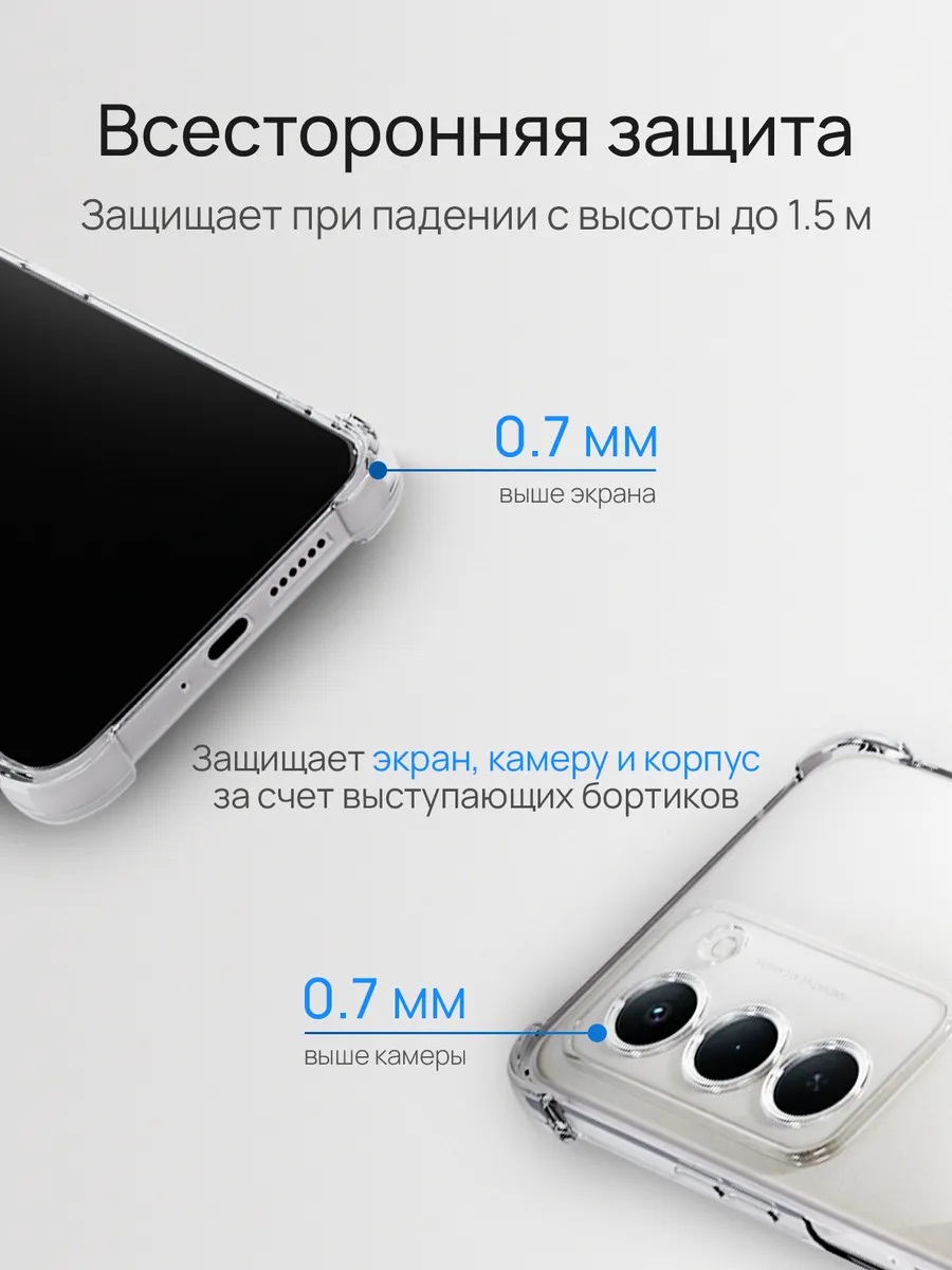 Чехол накладка BRF для XIAOMI Redmi 15, защита камеры, силикон, усиленные края, прозрачный