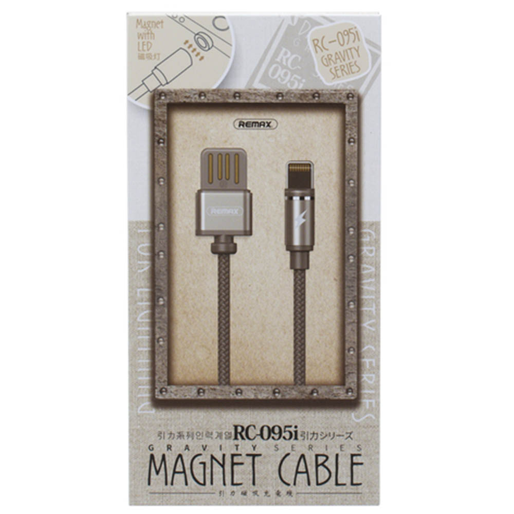 USB магнитный кабель REMAX Gravity Series Cable RC-095i Apple 8 pin, оплетка, цвет серебристый | Последняя цена