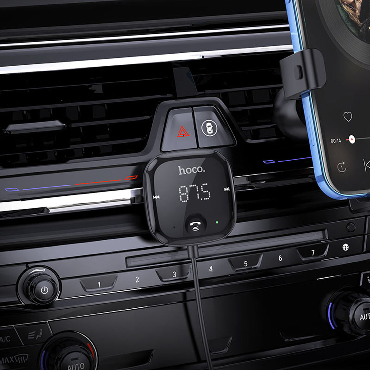 FM-трансмиттер HOCO E65, Bluetooth, TF, AUX, цвет черный