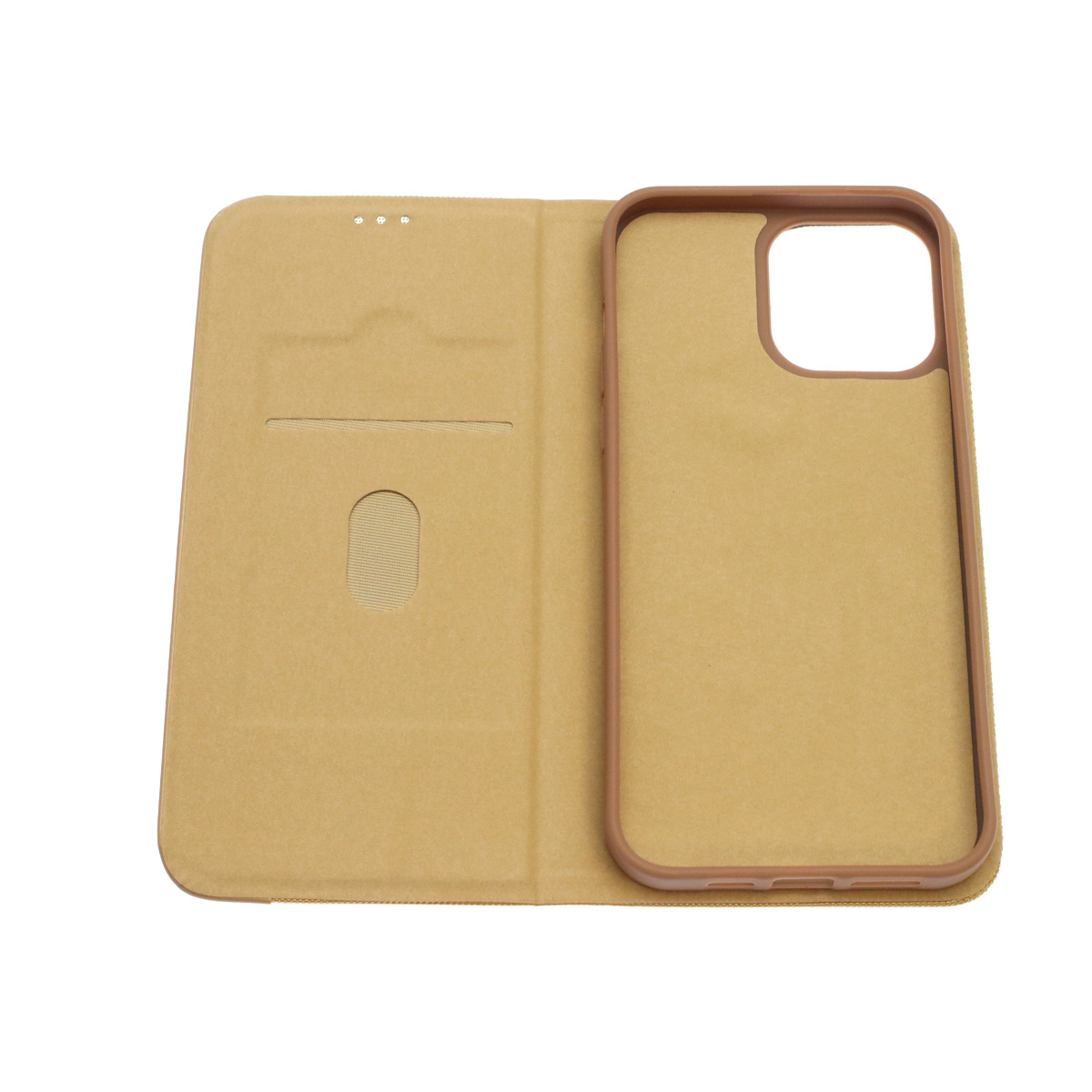 Чехол книжка MESH для APPLE iPhone 13 Pro Max (6.7), текстиль, силикон, бархат, визитница, цвет золотистый
