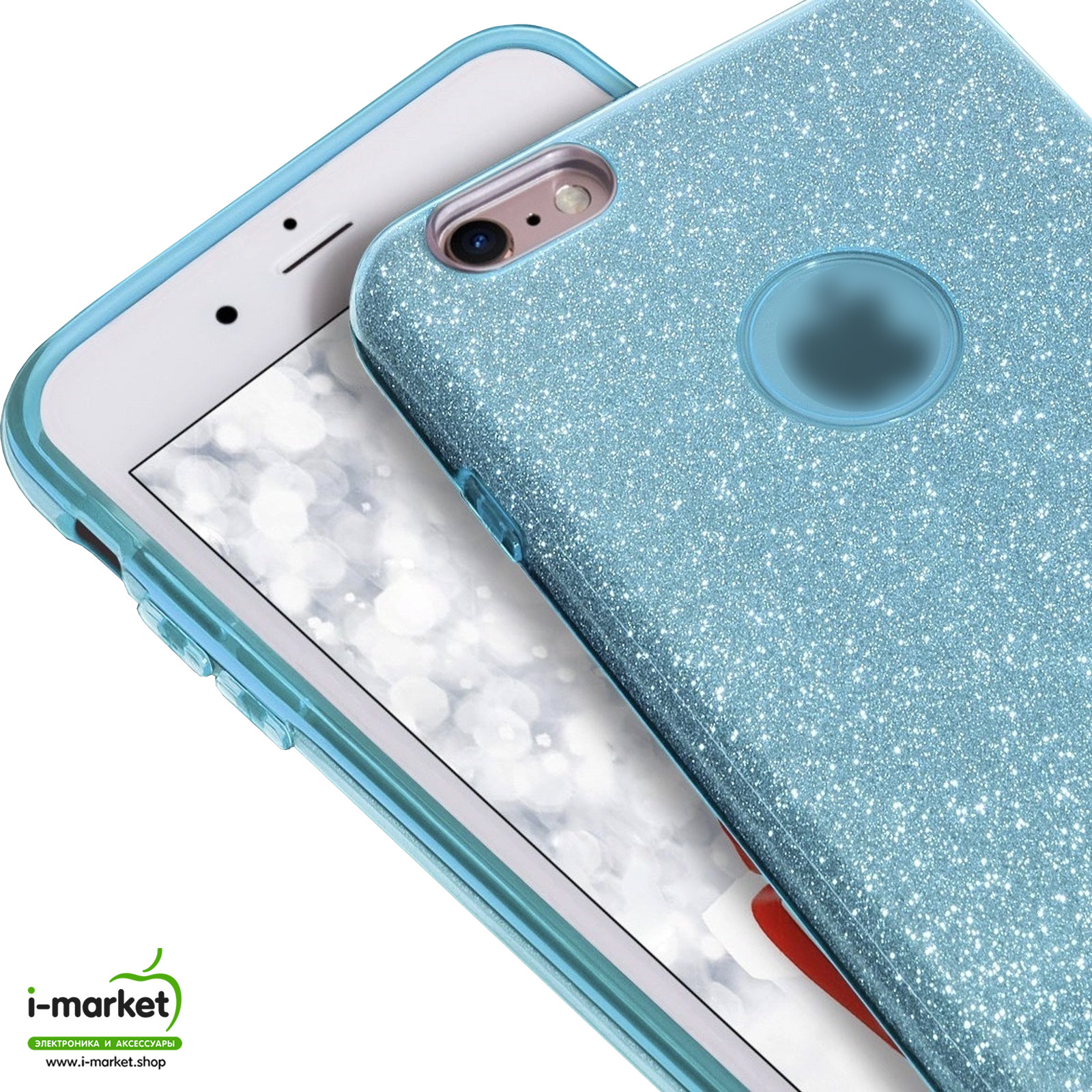 Чехол накладка Shine для APPLE iPhone 7, iPhone 8, силикон, блестки, цвет голубой