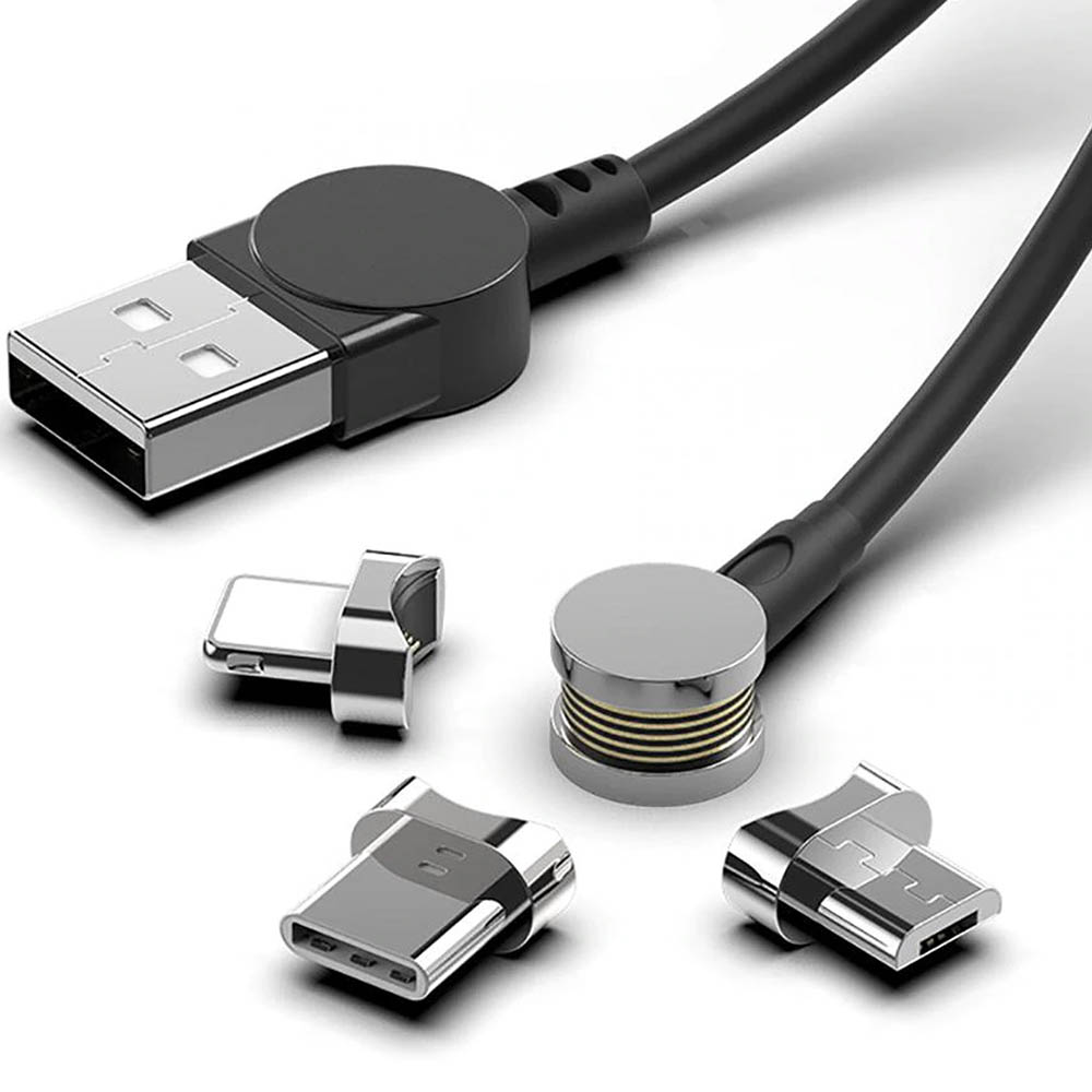Кабель с магнитной насадкой 180° для устройств с разъемом Micro USB, 5V-2.1A, длина 1 метр, цвет черный | Последняя цена
