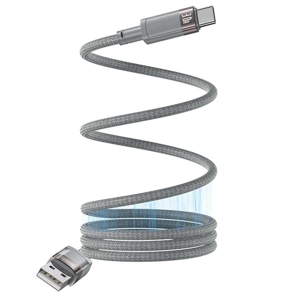 Кабель Yesido CA173 USB на Type C, 3.0A, длина 1 метр, нейлон, цвет серый