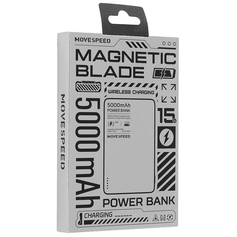 Внешний портативный аккумулятор, Power Bank MOVESPEED S05, Magsafe, 5000 mAh, цвет серебристый