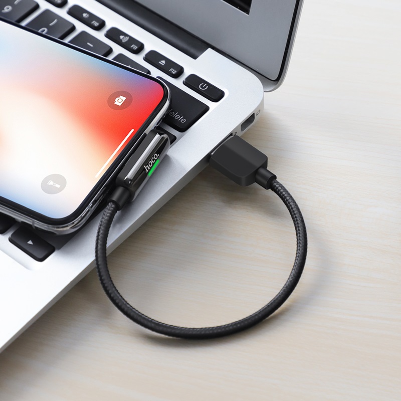 HOCO LS28 аудио конверсионный кабель для Apple Lightning 8-pin, LED индикация заряда, цвет графитовый.