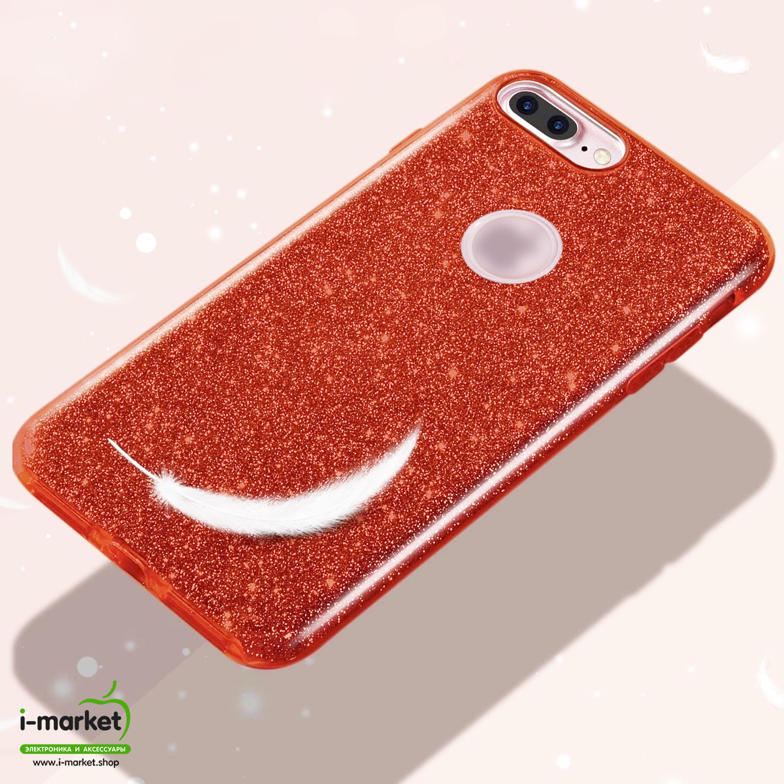 Чехол накладка Shine для APPLE iPhone 7 Plus, iPhone 8 Plus, силикон, блестки, цвет красный