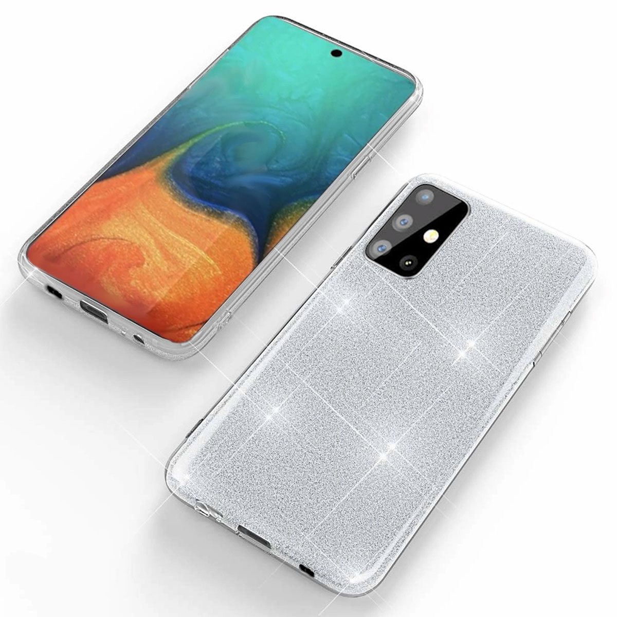 Чехол накладка Shine для SAMSUNG Galaxy A51 (SM-A515), силикон, блестки, цвет серебристый